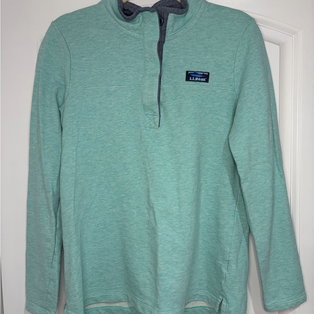 LL Bean Women’s Rugby Pullover Sweatshirt Real Blue Cotton 1/4 Button Size S